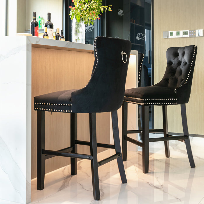 Contemporary Velvet Upholstered Barstools , Set of 2 (Black)