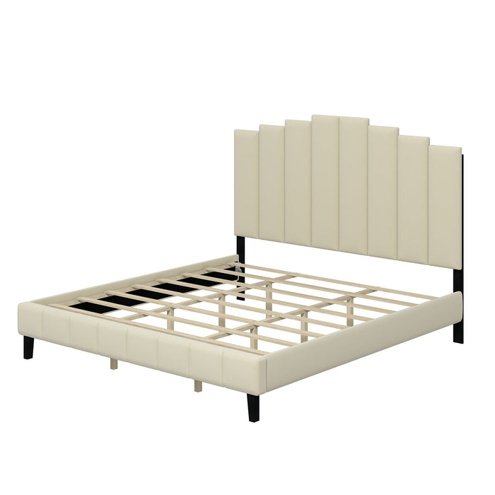 King Size Tufted Upholstered Platform Bed with Headboard and Footboard - Ivory