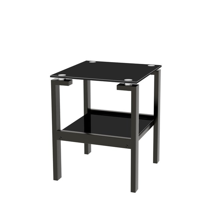 Modern Black Glass Clear Side  2-Tier Space End Table - Black