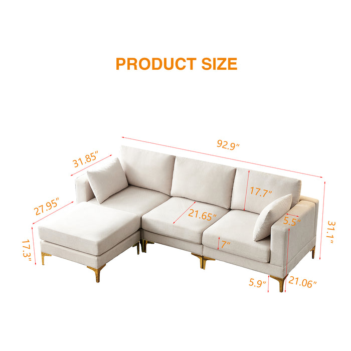 Modern Leisure L Shape Couch - Beige Fabric