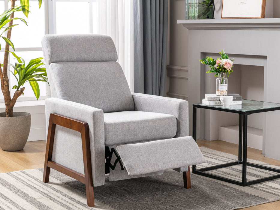 Wood Framed Upholstered Recliner Chair - Gray