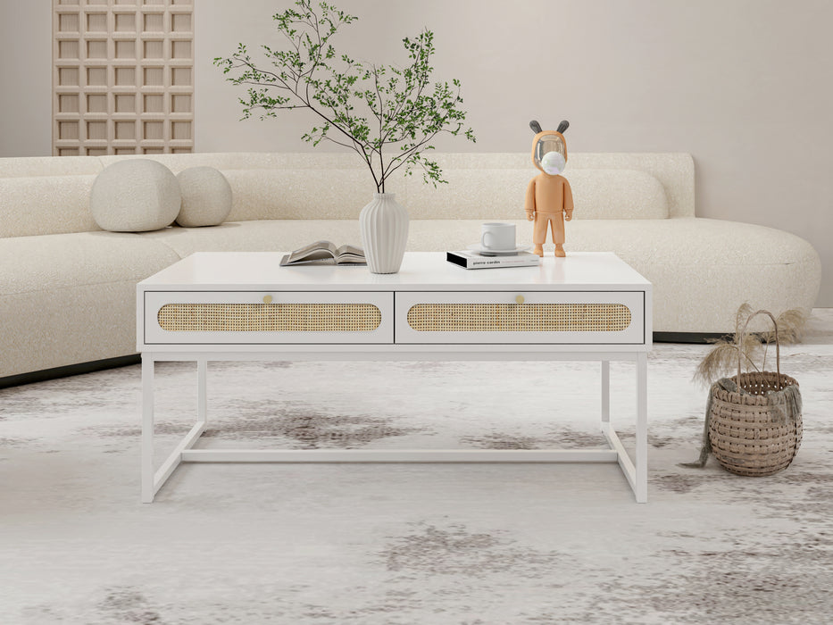 2 Rattan Drawer Coffee Table - White