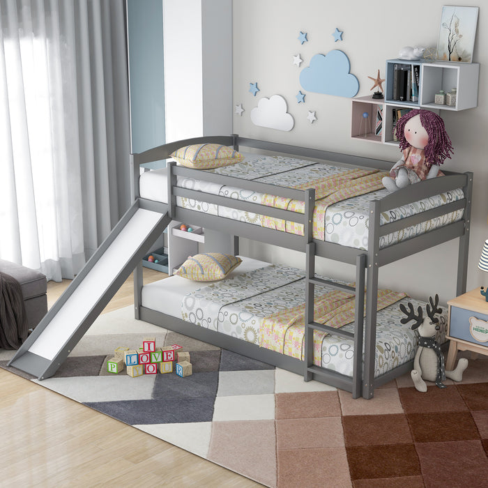 Twin over Twin Bunk Bed with Convertible Slide and Ladder - Gray