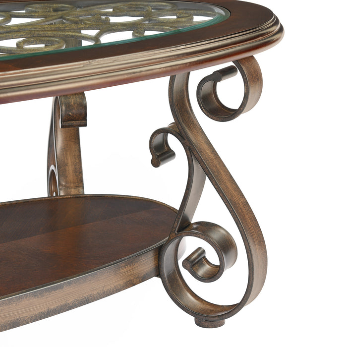 Coffee Table with Glass Table Top - Dark Brown