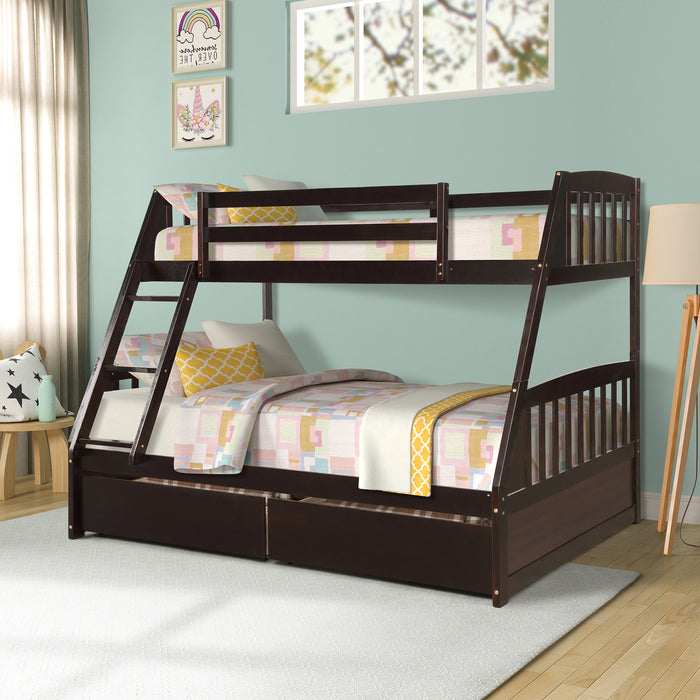 Solid Wood Twin Over Full Bunk Bed with Two Storage Drawers - Espresso