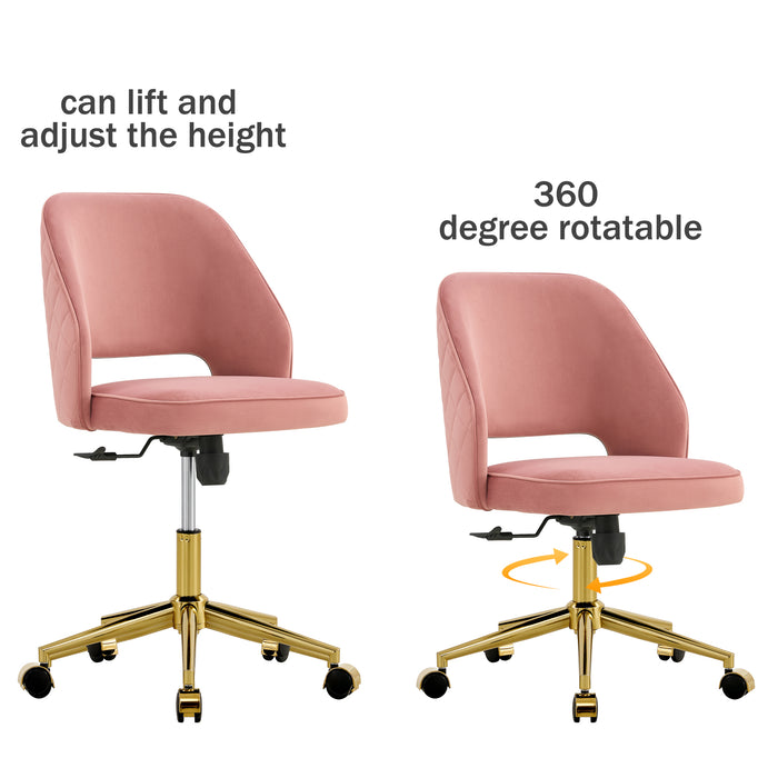 Modern Velvet Office Chairs, Adjustable 360 °Swivel Chair - Pink