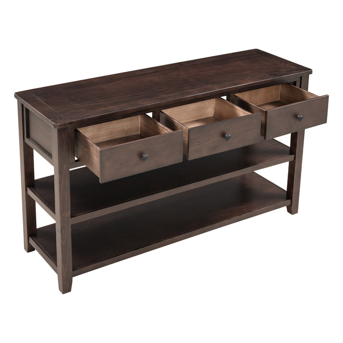 Retro Design Console Table with Two Open Shelves - Espresso