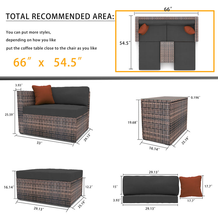 5 Pieces Outdoor Patio Wicker Sectional-Brown