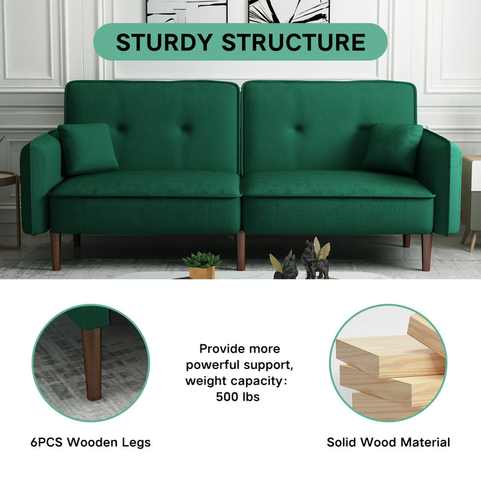 Convertible Sofa Bed with Wood Legs - Green