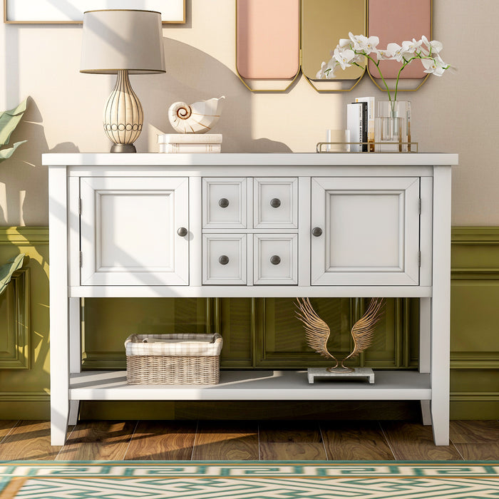 Console Table with Bottom Shelf - White