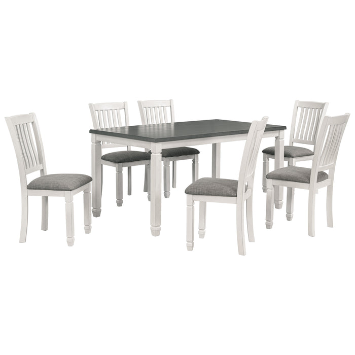 7-Piece Dining Table Set Wood Dining Table and 6 Upholstered Chairs- Gray+White