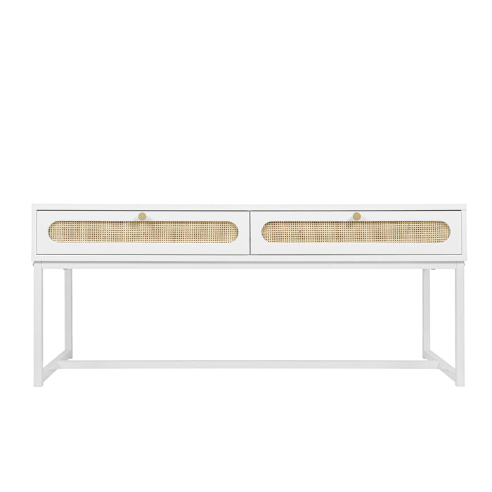 2 Rattan Drawer Coffee Table - White