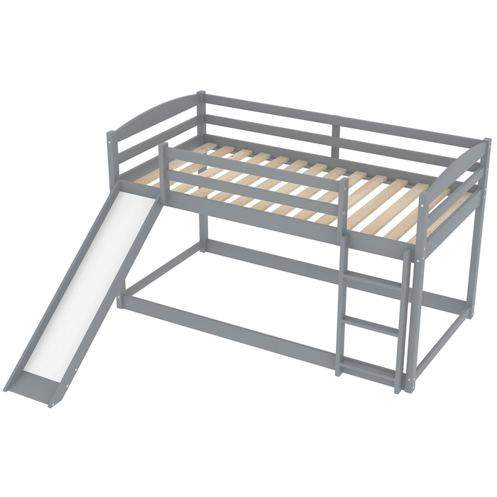 Twin over Twin Bunk Bed with Convertible Slide and Ladder - Gray