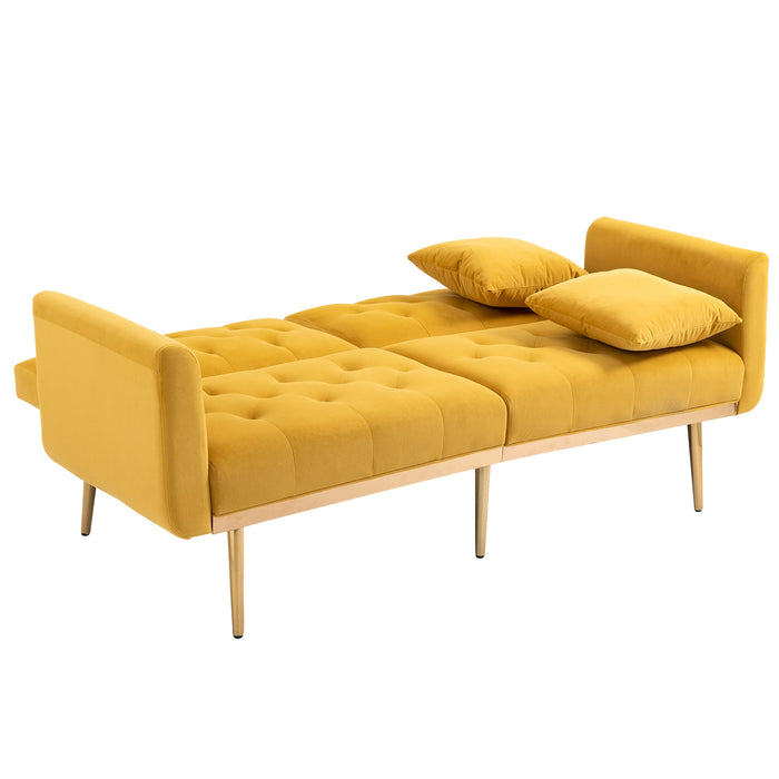 Modern Velvet  Sofa Futon - Mustard