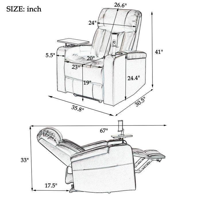 Orisfur. Power Motion Recliner with USB Charging Port and Hidden Arm Storage