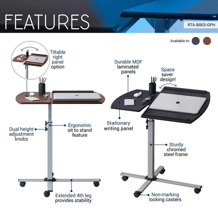 Rolling Adjustable Laptop Cart, Graphite