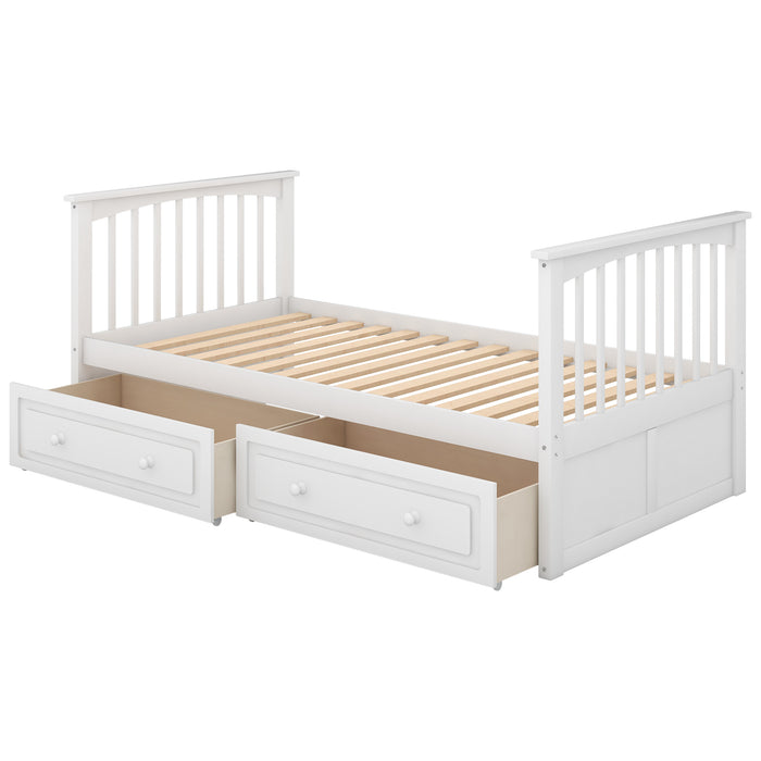 Twin over Twin Bunk Bed with Drawers, Convertible Beds, White