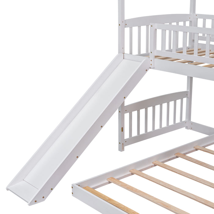 Twin Over Twin House Bunk Bed with Slide - White