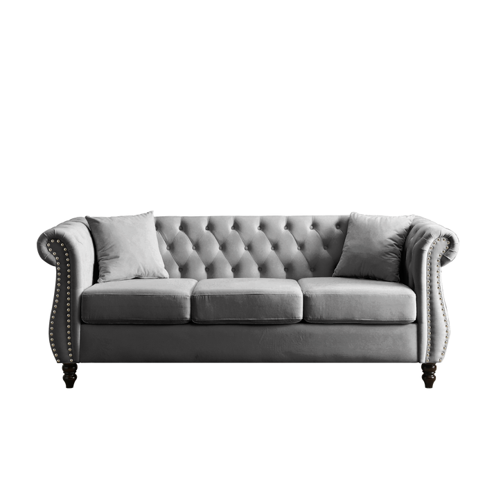 Chesterfield  Velvet Sofa - Grey