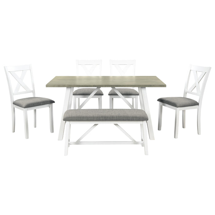 6-Piece Dining Table Set - White + Gray