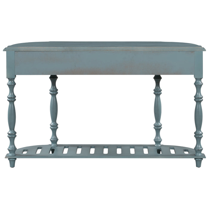 Modern and Contemporary Curved Console Table for Hallway Living Room Bedroom - Antique Blue