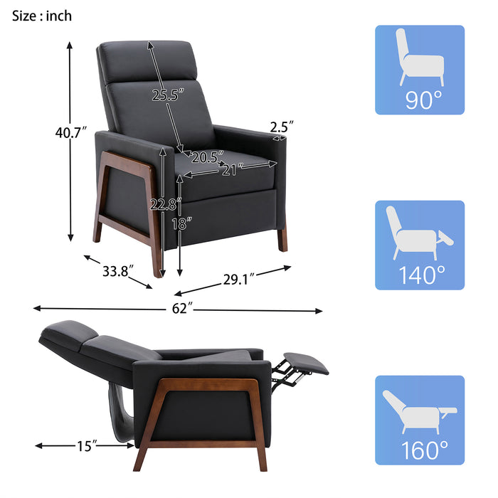 Wood Framed PU Leather Recliner Chair-Black