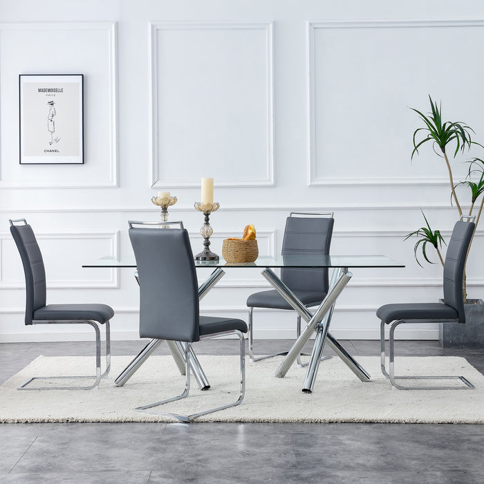 Modern Dining Chairs (Set of 4) ( Gray+PU)