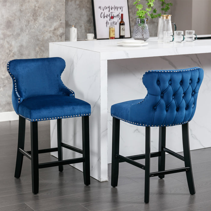 Contemporary Velvet Upholstered Wing-Back Barstools, Set of 2 (Blue)