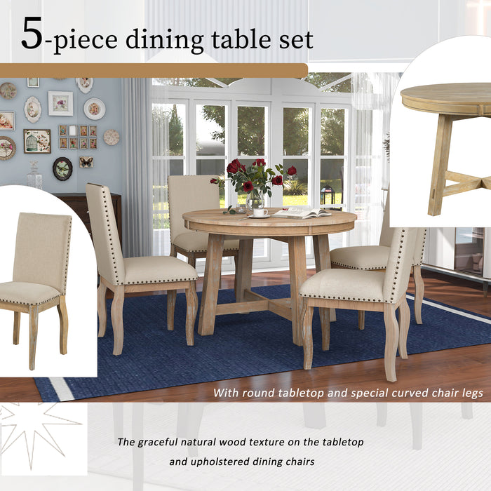 5-Piece Farmhouse Dining Table Set - Natural Wood Wash