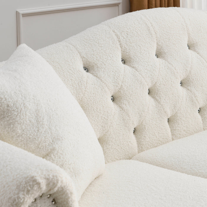 Chesterfield Fabric Sofa  - Teddy White