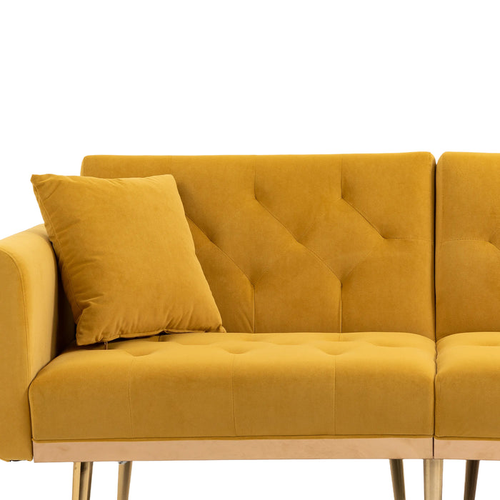 Modern Velvet  Sofa Futon - Mustard