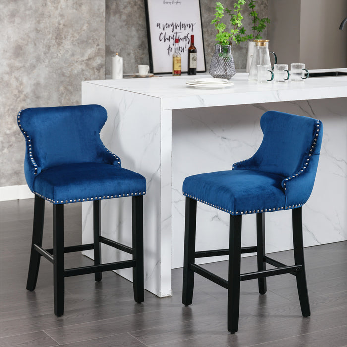 Contemporary Velvet Upholstered Wing-Back Barstools, Set of 2 (Blue)