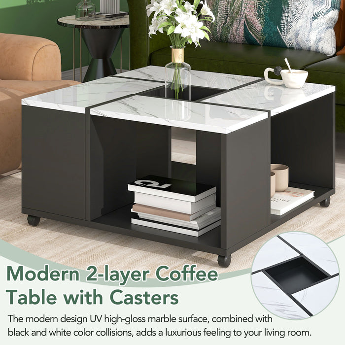 Modern 2-layer Coffee Table with Casters