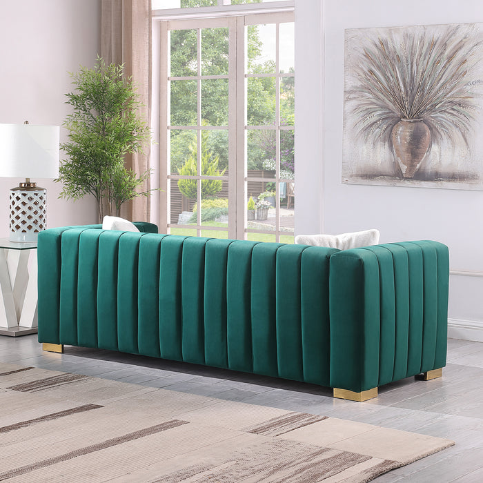 Modern Channel Chesterfield Sofa - Dark Green