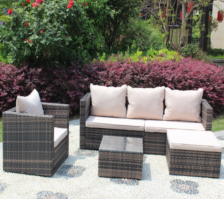 Rattan Patio Furniture Set (4 Pieces, Brown)