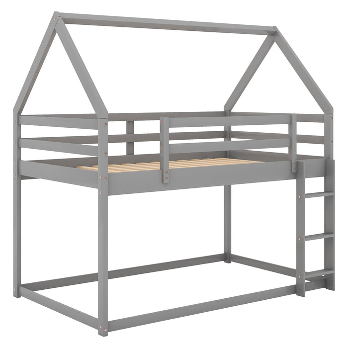 Twin over Twin Low  House Bunk Bed - Gray