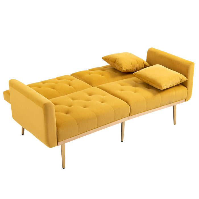 Modern Velvet  Sofa Futon - Mustard