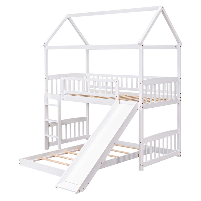 Twin Over Twin House Bunk Bed with Slide - White