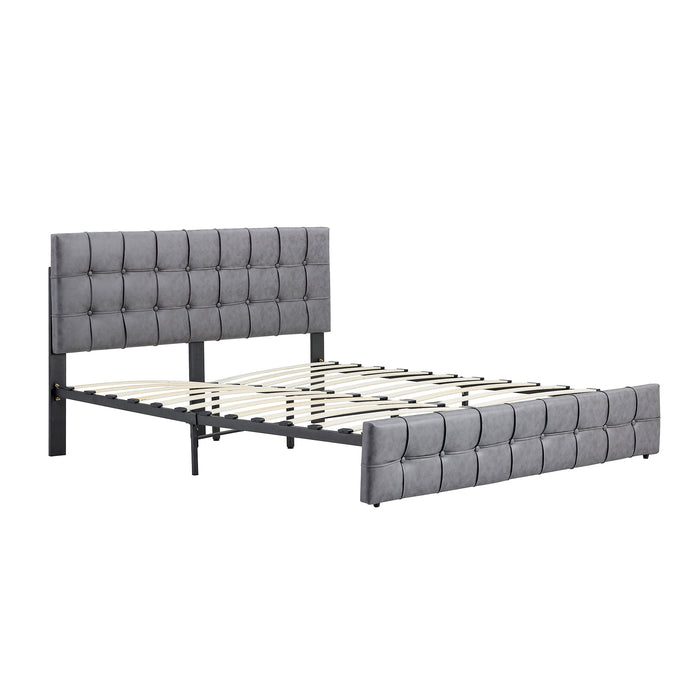 Queen Size Modern Upholstered Platform Bed with Adjustable Headboard, and Heavy Duty Bed Frame - Grey