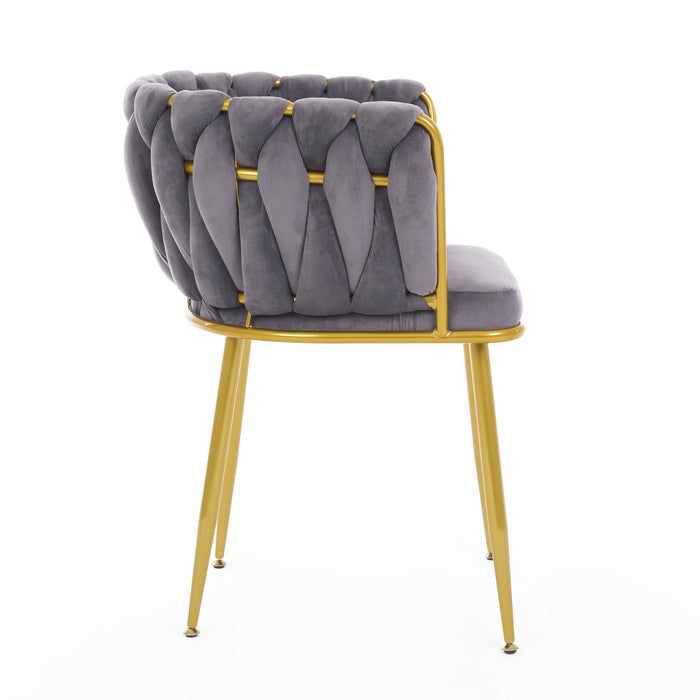 Velvet Dinning upholstered Chair with Gold Metal Legs (grey)