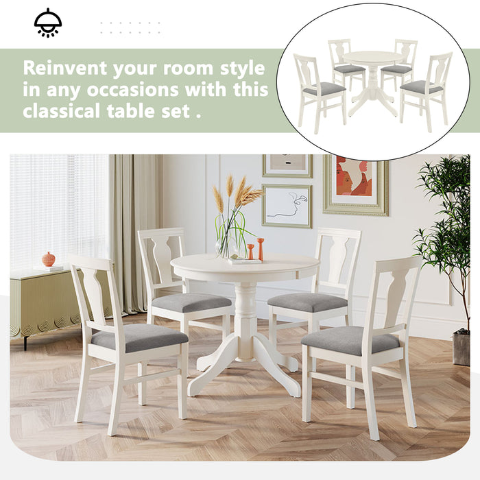 5-Piece Mid-Century Wood Dining Table Set - Cream White