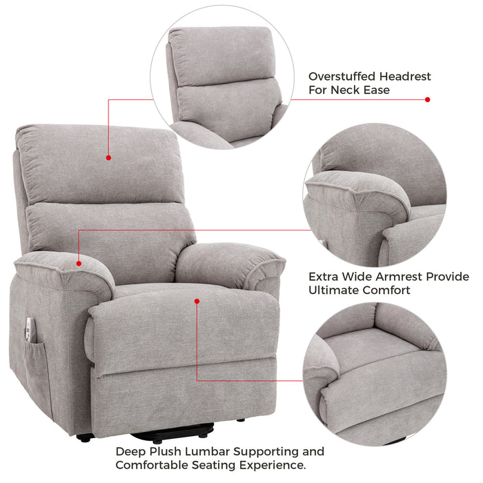 Deluxe Power Lift Recliner with Massage and Heat Function,Light Gray