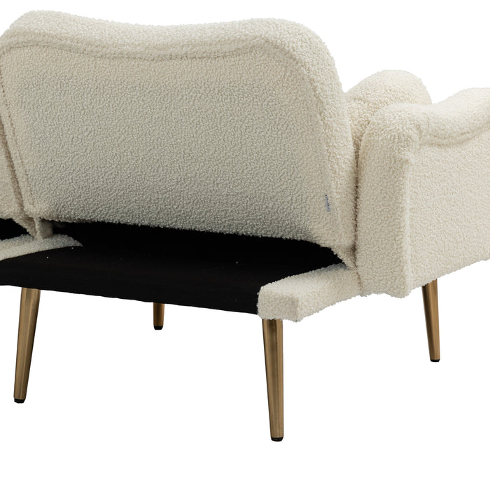 Mid Century Modern Velvet Love Seats Sofa with 2 Bolster Pillows - White Teddy