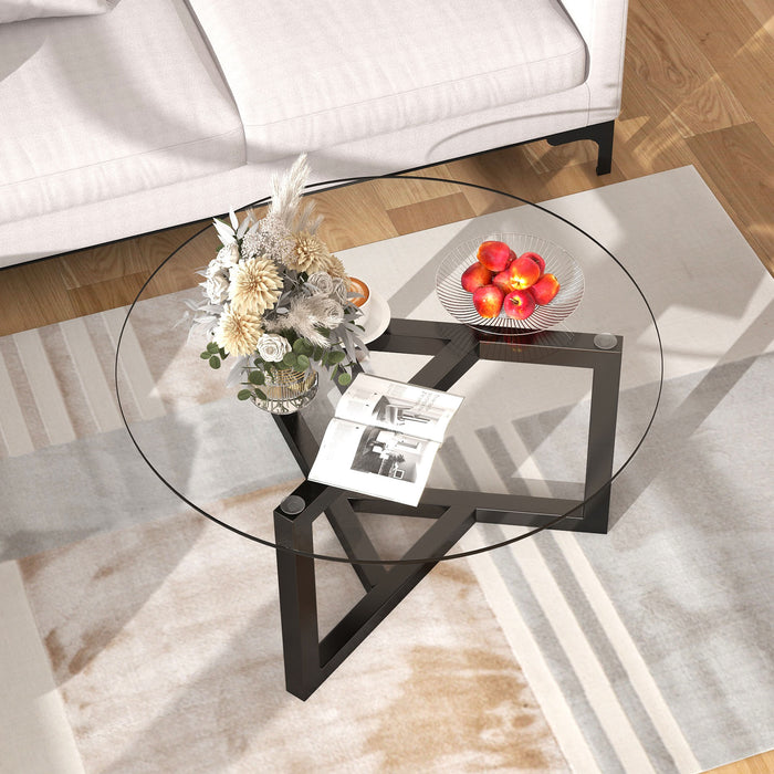 Round Glass Coffee Table (Black)