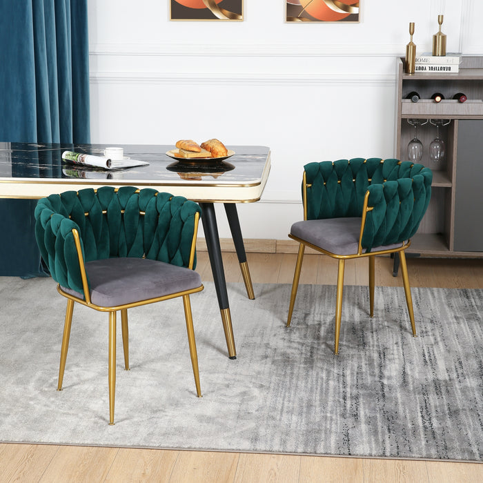 Velvet Dinning upholstered Chair with Gold Metal Legs (dark green)