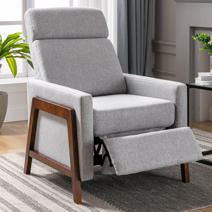 Wood Framed Upholstered Recliner Chair - Gray