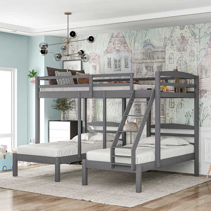 Full over Twin & Twin Bunk Bed, Triple Bunk Bed - Gray