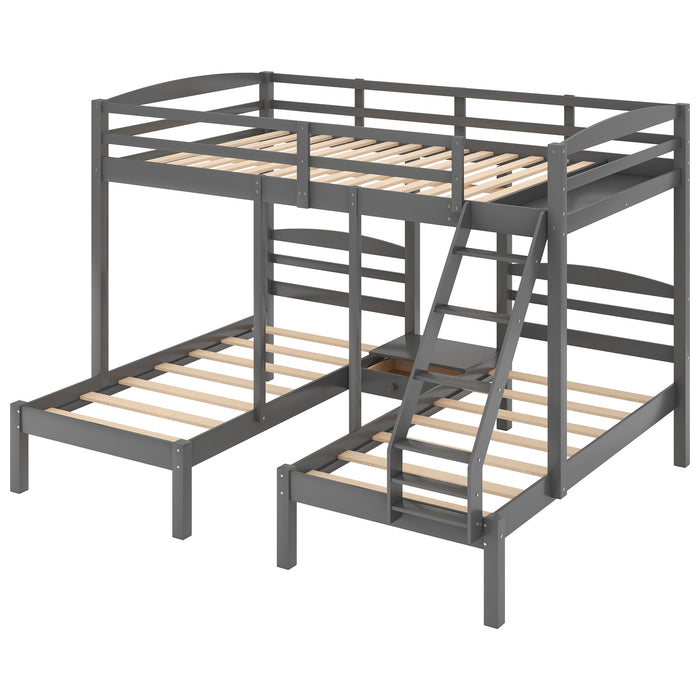 Full over Twin & Twin Bunk Bed, Triple Bunk Bed - Gray