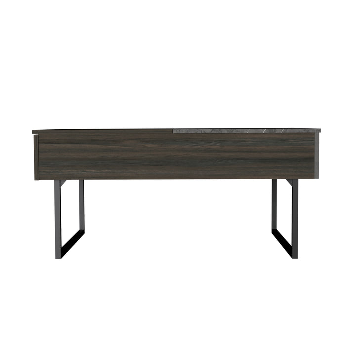 Modern Lift Top Coffee Table with Two Legs, One Drawer - Espresso / Onyx