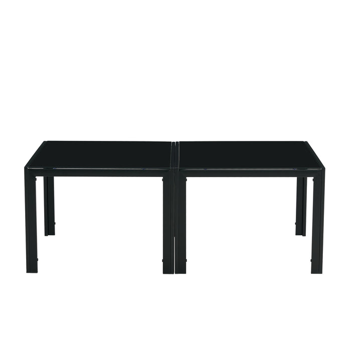 Coffee Table Set of 2, Square Modern Table with Tempered Glass Finish - Black